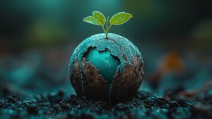 Seedling emerges from cracked earth, hope grows anew