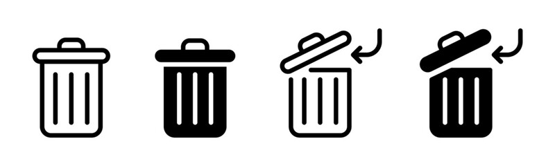 Delete symbols. Trash can vector icon set. Trash bin icons. Rubbish baskets.