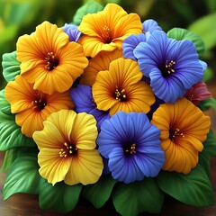 Yellow and Blue Flowers Arrangement
