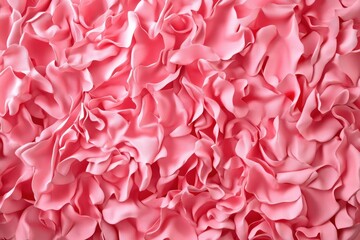 Closeup view of ruffled pink fabric texture.