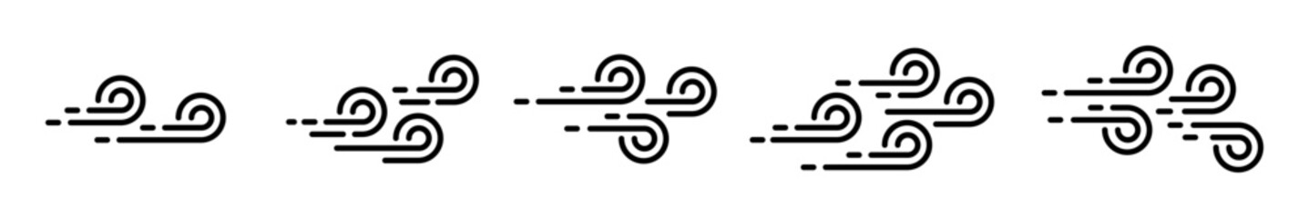 Wind icon set. Wind blowing icons. Wind flow symbols. Air waves collection. EPS 10