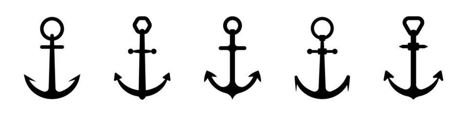 Anchors icon set. Anchor silhouettes. Nautical symbol. Ship anchor. EPS 10