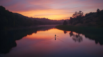Paddle Boarding at Sunset: A Serene Lake Landscape