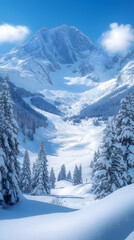 Obraz premium Snowy Mountain Valley in Winter Wonderland