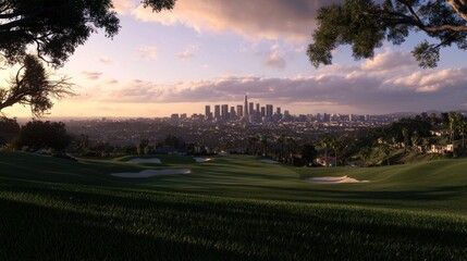 LA Cityscape at Sunrise from Golf Course