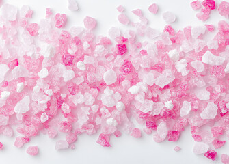 Fototapeta premium top view of colorful pink and white salt crystals creates visually appealing texture, perfect for spa treatments or culinary uses, evoking sense of relaxation and indulgence