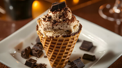 Delicious Chocolate Ice Cream in a Waffle Cone