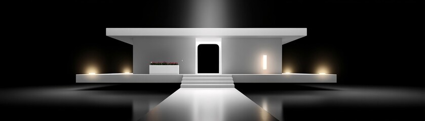 Minimalist architecture, modern structure, sharp lines, concrete and glass, dramatic lighting, symmetrical balance, urban aesthetics, fine details, high-resolution, professional photography