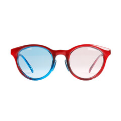 Retro red and blue sunglasses with stylish design and unique color combination