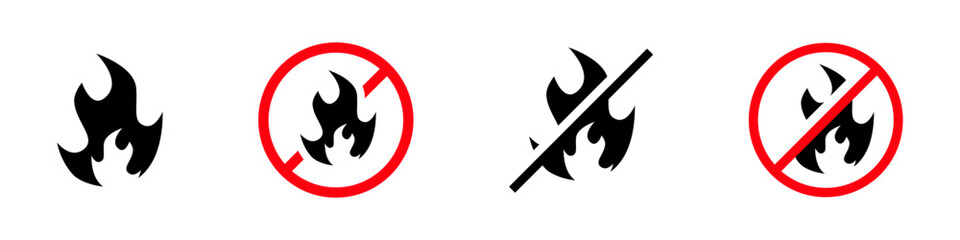 Fire forbidden symbols set. No fire icon set. Fire ban icon signs collections. EPS 10