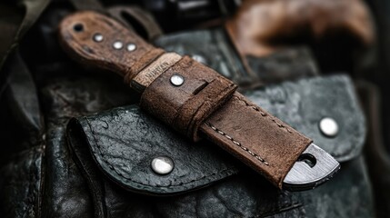 Vintage-style fixed blade knife in leather sheath