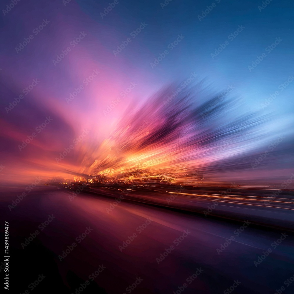Aufkleber Abstract Light Burst with Gradient Sky: A Journey into Cosmic Energy and Motion