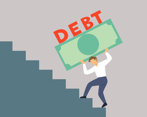 A businessman carries debt goes on ladder. Illustration Vector Cartoon.