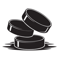 Hockey pucks Vector Black silhouettes. with white background