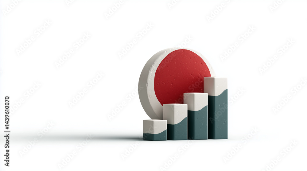 Poster rising graph visualization: a minimalist image showcasing upward-trending bars with a prominent red 