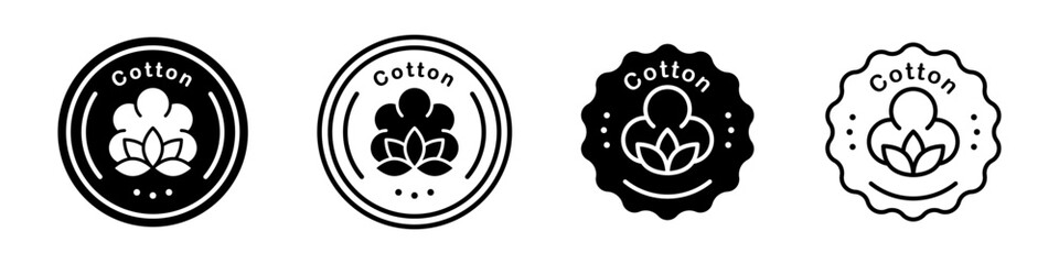 Organic cotton icon labels. Set of 100% cotton vector icons. Natural material. Cotton plant vector icon. Vector illustration