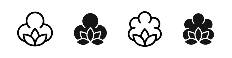 Organic cotton icons. 100% cotton vector icons. Natural material. Cotton plant vector icon. Vector illustration