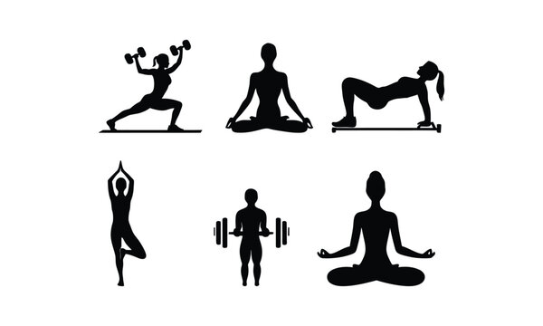 Fitness and Yoga Silhouettes Vector Set
