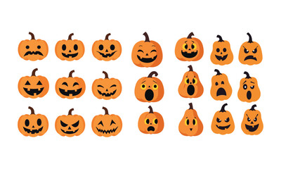 Halloween Pumpkin Faces Vector Set