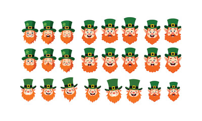 St. Patrick's Day Leprechaun Faces Vector Set