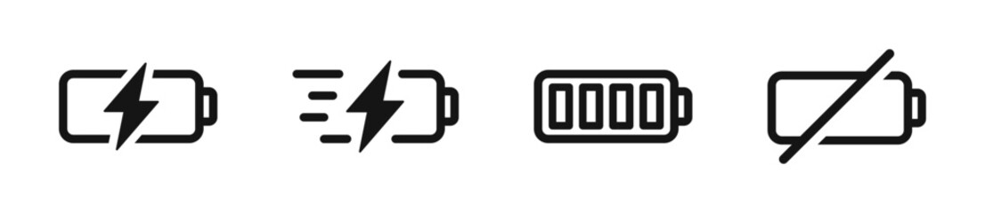 Battery charging. Battery vector icons. Accumulator icons. Charging icons. Charger vector icon. EPS 10