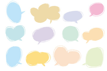 手描きのシンプルな落書き風パステルカラーの吹き出しセット
