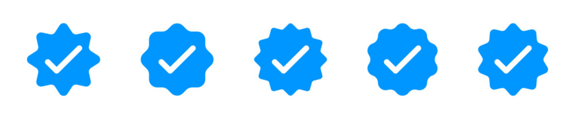 Verified badges. Verified badge vector icons. Verification symbol set. Social media account verification icons. Blue check mark icon. Profile verified badge. EPS 10