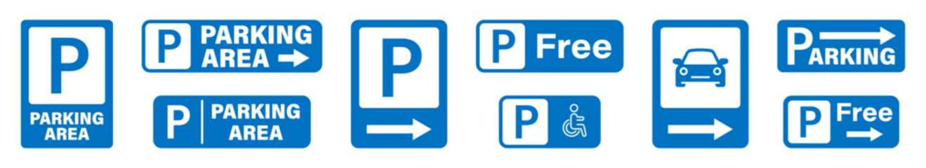 Parking area. Parking area vector icons. Parking road sign set. Parking zone signs. EPS 10