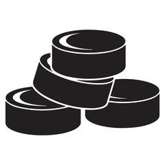Hockey pucks Vector Black silhouettes. with white background