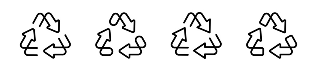 Recycle vector icons. Reuse, refresh. recycle, rotate, reload symbols. Recycle linear arrows collection. Flat black arrows set. Rotation arrow icon. EPS 10