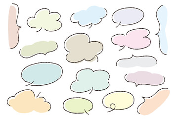 手描きのシンプルなゆるいパステルカラーの吹き出しセット