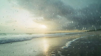 Spectacular Sunset on a Rainy Beach