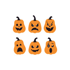 Halloween Pumpkin Face Icons Vector Set