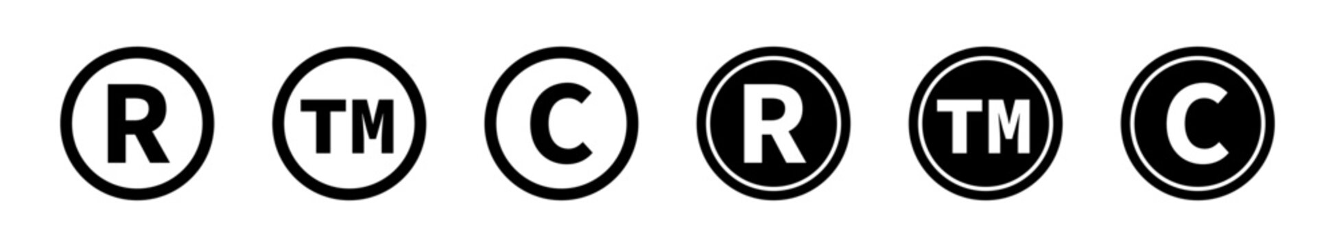 Trademark vector icons. Registered trademark symbols set .Intellectual property signs. EPS 10