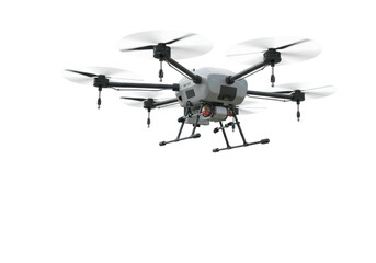 High tech drone hovering against black background for technology concept