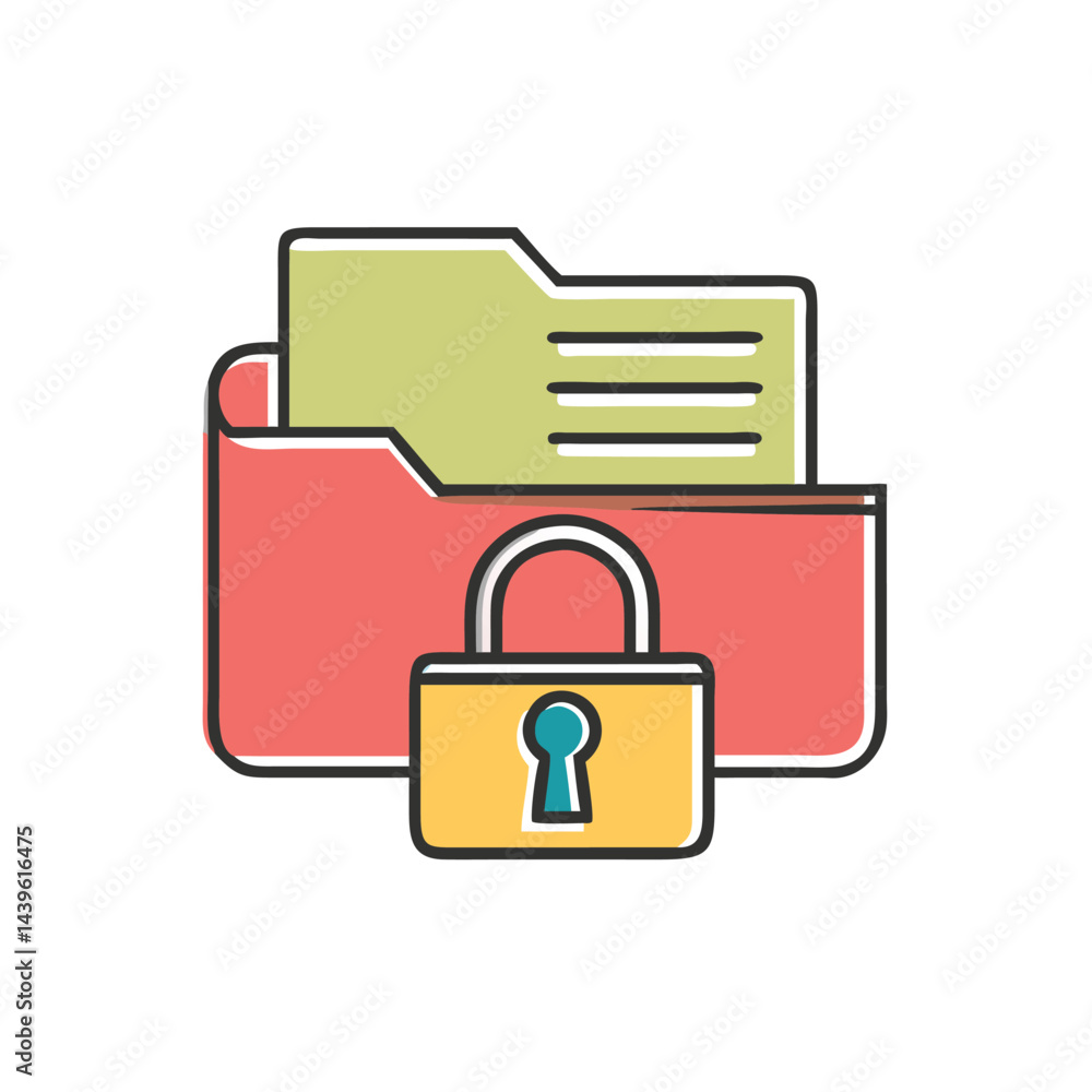 Poster folder with lock file security on white background for web and graphic design