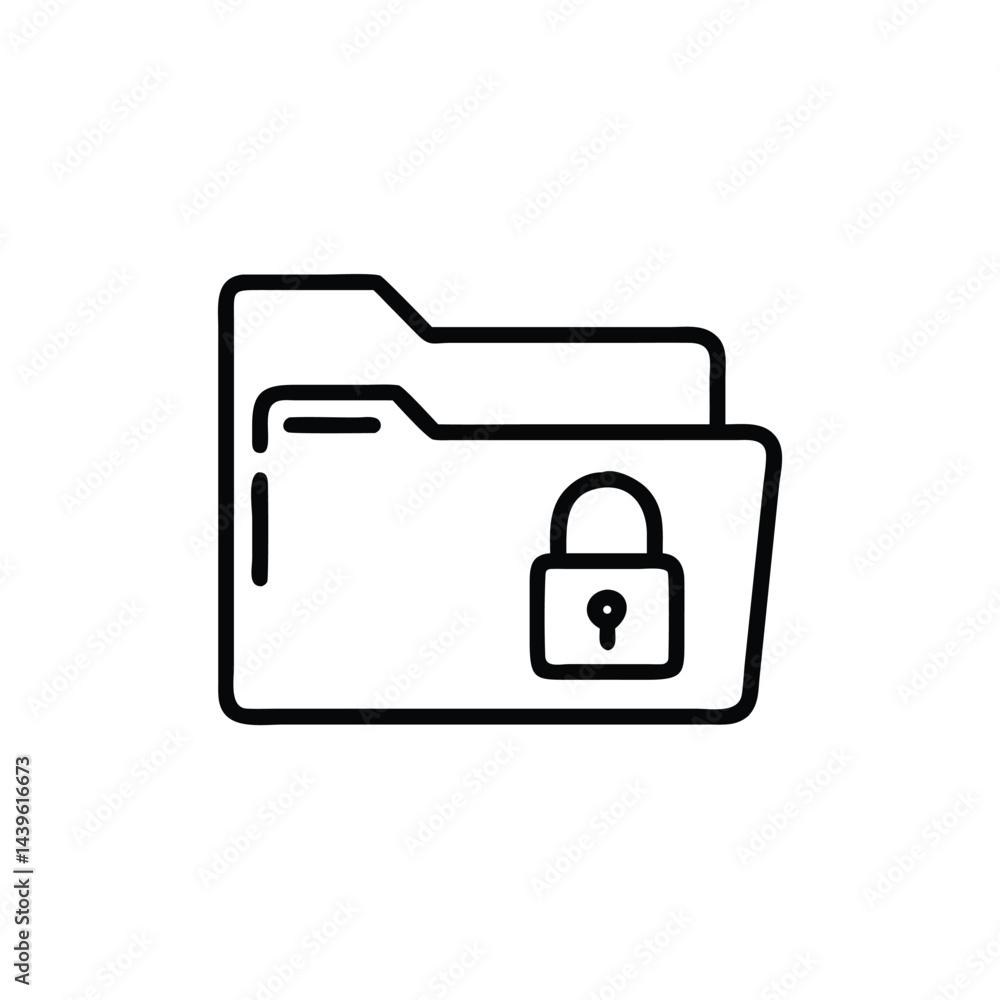 Poster folder with lock file security on white background for web and graphic design