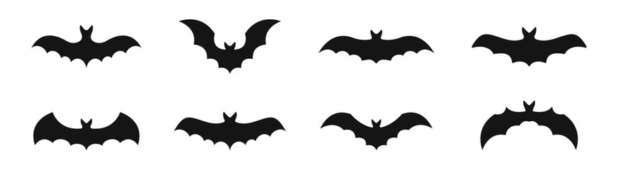 Bat icon set. Halloween bat icons. Silhouette style vector icons. Bat icon set. Halloween bat icons. Silhouette style vector icons.