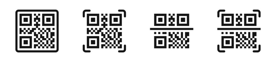 QRcode scan icons. Quick response code icons. Silhouette style vector icons.