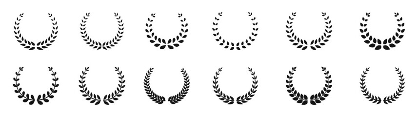 Laurel wreath icon set. Leaves branch icons. Silhouette style vector icons.