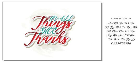 In All Things Give Thanks - Phrase for thanksgiving with leaves. Good for greeting card, poster, home decor, textile print and gift design.