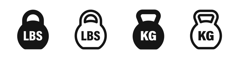Kettlebells, dumbbells vector icon set. Weights icons. Silhouette style icon set.