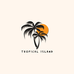 Fototapeta premium Palm tree silhouette isolated on white background. Vector Illustration.