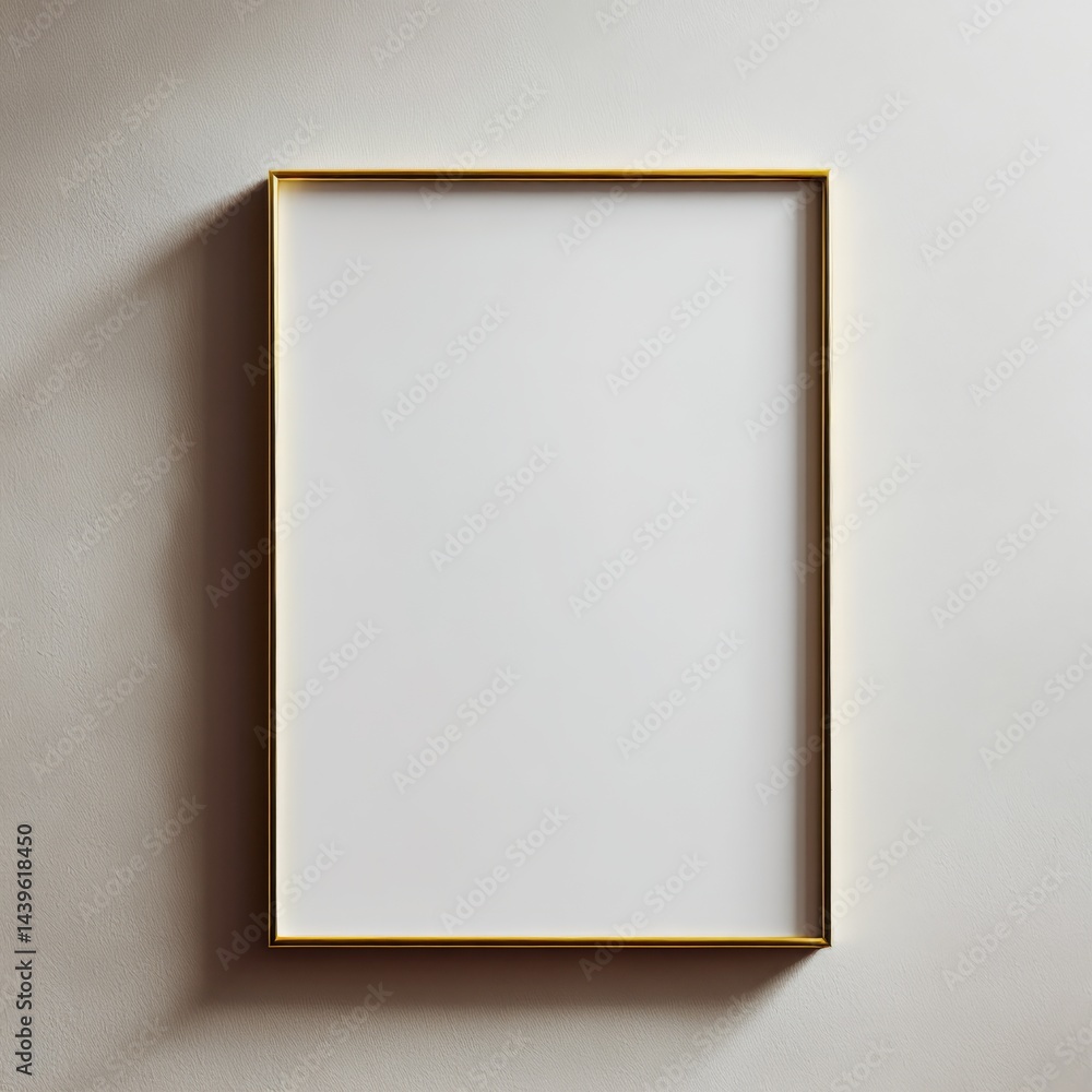 Poster golden frame mockup on textured wall: showcase your art with minimalist style and elegant simplicity