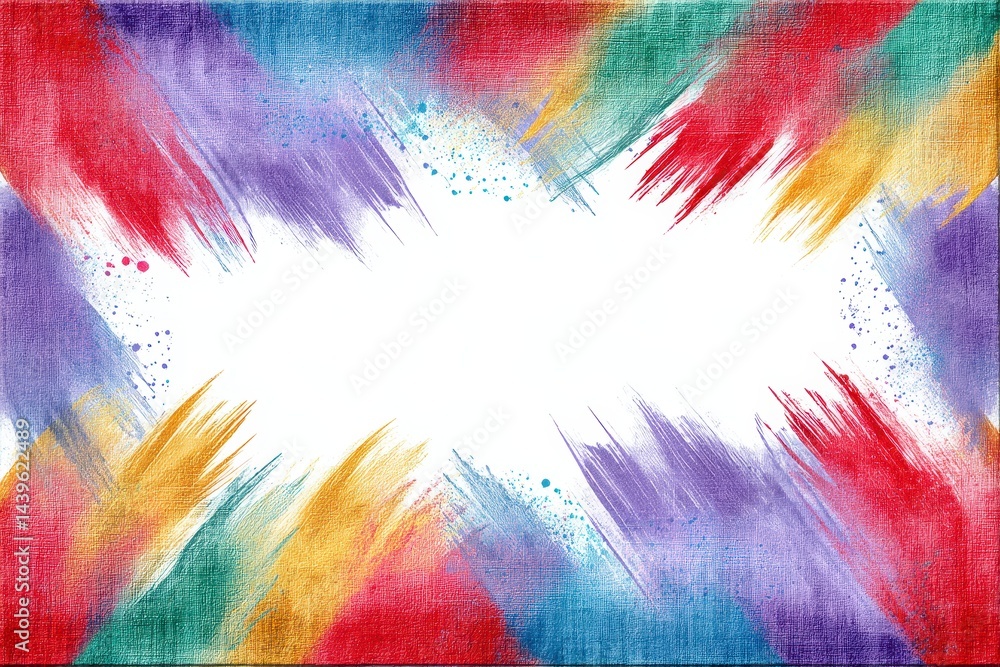 Poster abstract multicolored paint splatter frame on white background
