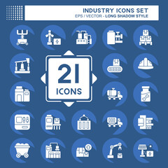 Icon Set Industry. related to Education symbol. long shadow style. design editable