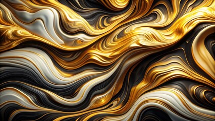 Abstract Swirling Gold, Black, and White Liquid Metal Texture A Luxurious Background Image for Design Projects