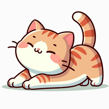 Cartoon illustration of a ginger tabby cat in a relaxed, stretching pose.