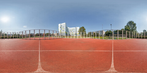  full seamless spherical hdr panorama 360 degrees angle view on empty gym with gymnasium basketball court on street in equirectangular projection, AR VR content