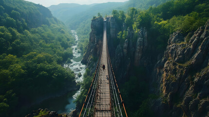 Fototapeta premium Majestic Suspension Bridge over a River Canyon